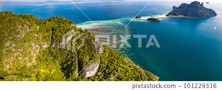 Aerial view of Koh Kai chicken island and Ko Khom in Krabi, Thailand Aerial view of Koh Kai chicken island and Ko Khom in Krabi, Thailand 101229316