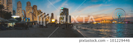 View of Marina JBR beach and the Ain Dubai Giant ferris Wheel in Meraas Dubai, United Arab Emirates View of Marina JBR beach and the Ain Dubai Giant ferris Wheel in Meraas Dubai, United Arab Emirates 101229446