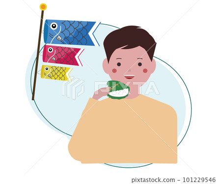 boy eating kashiwamochi on children's day boy eating kashiwamochi on children's day 101229546