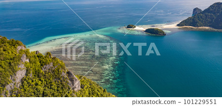 Aerial view of Koh Kai chicken island and Ko Khom in Krabi, Thailand Aerial view of Koh Kai chicken island and Ko Khom in Krabi, Thailand 101229551