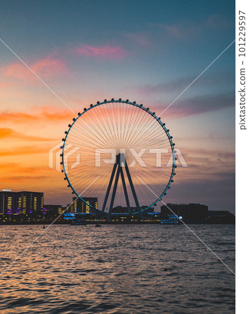 View of Marina JBR beach and the Ain Dubai Giant ferris Wheel in Meraas Dubai, United Arab Emirates View of Marina JBR beach and the Ain Dubai Giant ferris Wheel in Meraas Dubai, United Arab Emirates 101229597