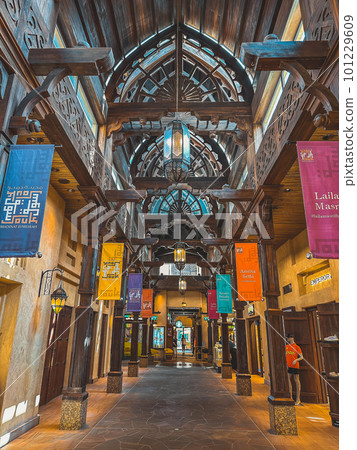 Interior of Souk Madinat Jumeirah in Dubai, traditional arabian bazaar market, UAE Interior of Souk Madinat Jumeirah in Dubai, traditional arabian bazaar market, UAE 101229609