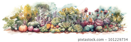 vegetable gardening concept, watecolor banner illustration isolated on white, AI generative image 101229734