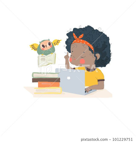 Cute Cartoon Girl working at the Computer Cute Cartoon Girl working at the Computer 101229751