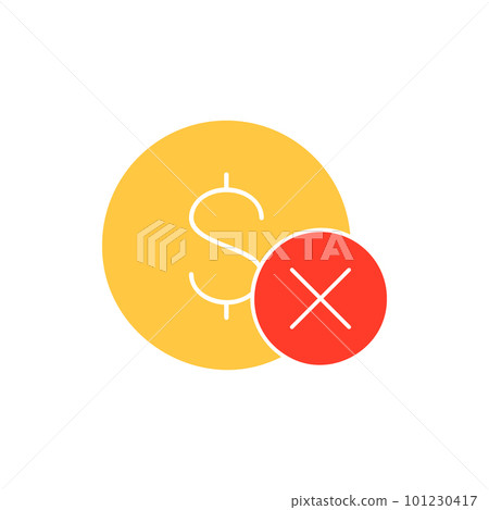 Coin with cross marks, rejected, incorrect white outline icon. Finance, payment, invest finance symbol design. Coin with cross marks, rejected, incorrect white outline icon. Finance, payment, invest finance symbol design. 101230417
