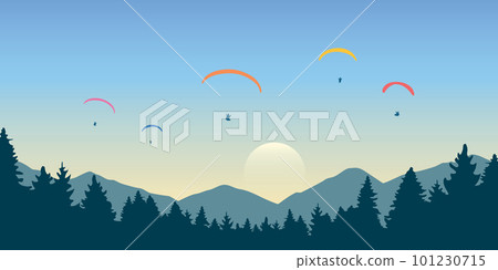paragliding adventure group of colorful paraglider in blue sky in the mountains 101230715