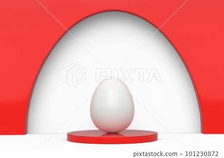 Farm white chicken eggs standing on podium on white background 101230872