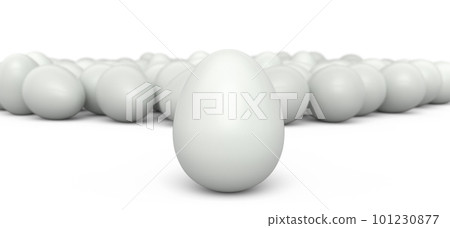 Group of farm raw organic white chicken eggs in a crowd on white background 101230877