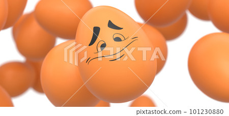 Group of flying farm brown chicken eggs flying with funny face and crowd of eggs 101230880