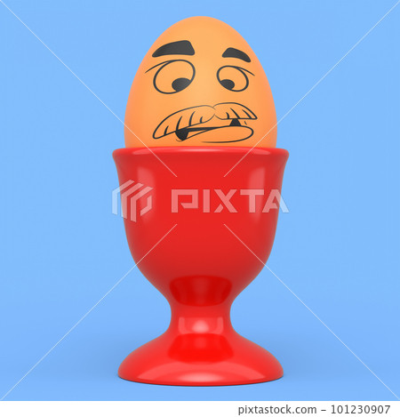 Farm brown painted egg with expressions and funny face in ceramic egg cup 101230907