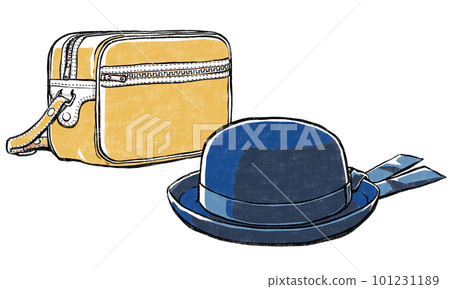 Dark blue felt school hat and yellow school bag print style 101231189