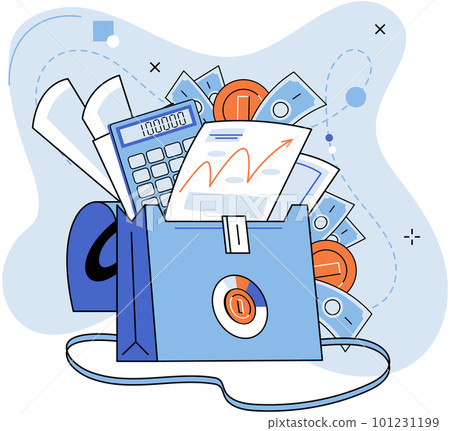 Investment analysis, financial planning, briefcase with money and securities, data accounting 101231199