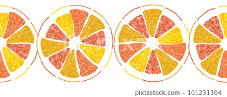Hand drawn watercolor orange lemon grapefruit with green leaves seamless boarder on white background. Scrapbook, post card, textile, fabric. Hand drawn watercolor orange lemon grapefruit with green leaves seamless boarder on white background. Scrapbook, post card, textile, fabric. 101231304