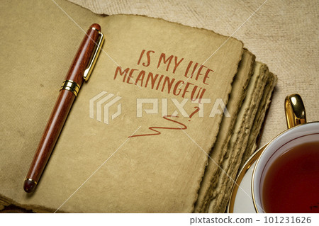 Is my life meaningful? Inspirational question in retro journal or diary, life design and personal development concept. Is my life meaningful? Inspirational question in retro journal or diary, life design and personal development concept. 101231626