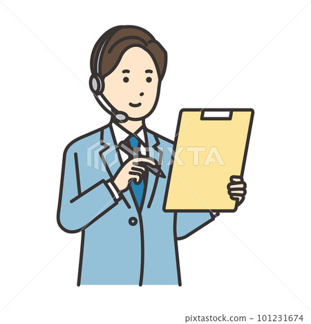 Illustration of an operator man filling in a document 101231674
