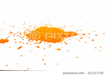 yellow orange ink drops splash white background 101231750