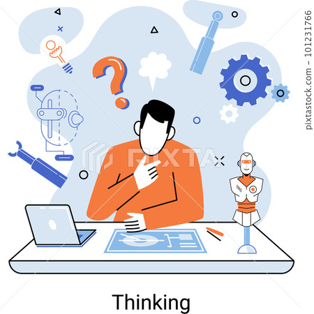 Problem solving concept, man wondering or thinking, planning or pondering, with question mark 101231766