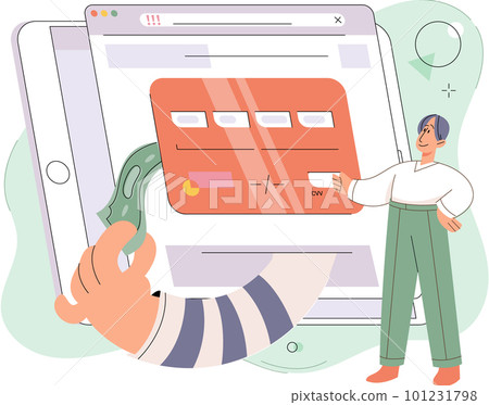 Cyber criminal stealing privacy account and password, bank document and credit card. Internet fraud 101231798