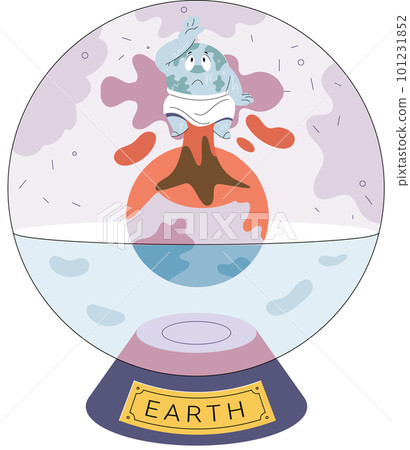 Planet is suffering from heat. Global warming concept with sweating globe sitting in glass sphere 101231852