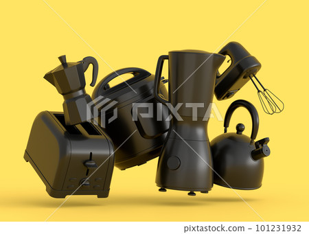 Electric kitchen appliances and utensils for making breakfast on monochrome Electric kitchen appliances and utensils for making breakfast on monochrome 101231932