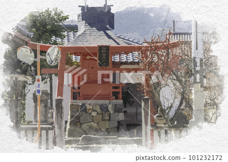 Watercolor-style townscape of Miyoshi, Sawazo Inari Shrine, Miyoshi City, Hiroshima Prefecture 101232172