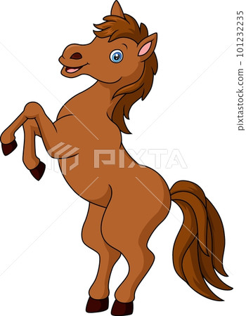 Cute brown horse standing cartoon on white background 101232235