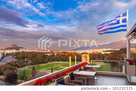 Greek national flag against the blue sky. 101232315