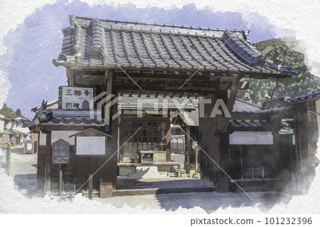 Watercolor style Miyoshikimichi cobbled street Sanshoji Temple Miyoshi City, Hiroshima Prefecture 101232396