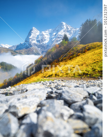 Mountain scenery in the Swiss Alps. Mountains peaks. Natural landscape.  101232397