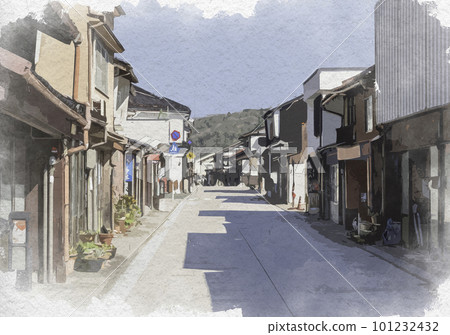 廣島縣三好市三勝寺周邊水彩風格的三好木道鵝卵石街道 101232432