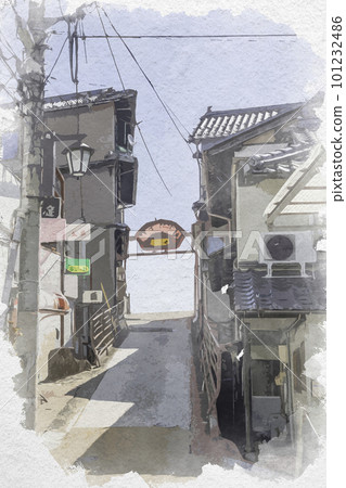 廣島縣三好市松原稻荷街水彩風Miyoshiki Michi石板路 廣島縣三好市松原稻荷街水彩風Miyoshiki Michi石板路 101232486