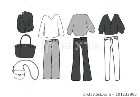 Monotone clothes illustration set - Stock Illustration [101232906] - PIXTA