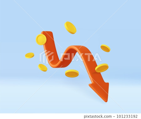 3d chart arrow and flying coins. 101233192