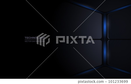 Black modern technology 3D abstract background with vertical lines and blue flashes. 101233699