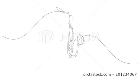Continuous line drawing of saxophone jazz music instrument. Minimalist style vector illustration. 101234067
