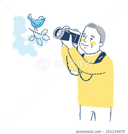 Senior man photographing birds Senior man photographing birds 101234070