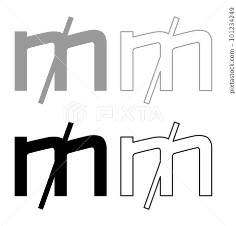 Mill sign currency symbol set icon grey black color vector illustration image solid fill outline contour line thin flat style 101234249