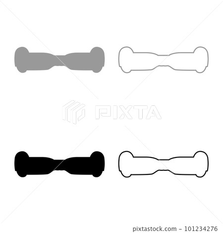 Gyro board scooter hoverboard two wheel electric self balancing eco set icon grey black color vector illustration image solid fill outline contour line thin flat style 101234276