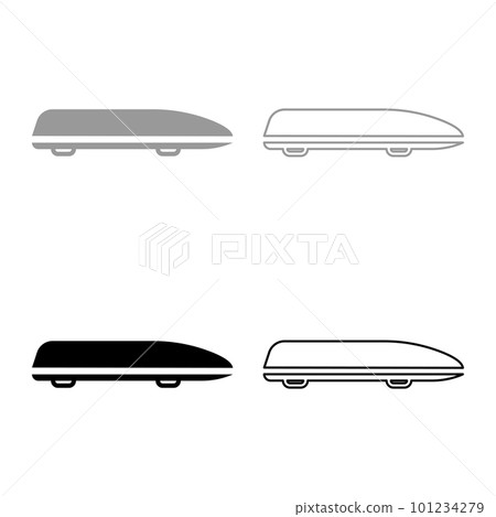 Car box auto roof carrier load trunk cargo roofbox set icon grey black color vector illustration image solid fill outline contour line thin flat style 101234279