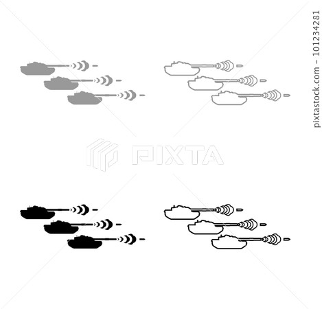 Shooting tanks war concept set icon grey black color vector illustration image solid fill outline contour line thin flat style 101234281