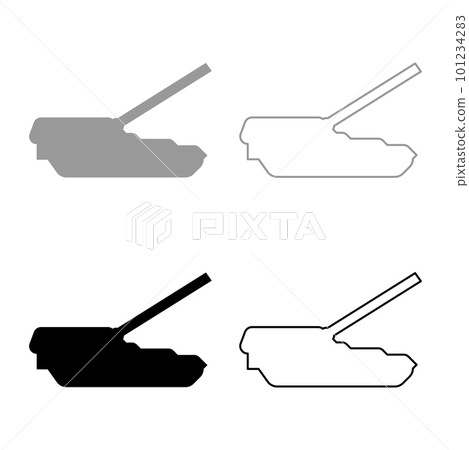 Self-propelled howitzer artillery system set icon grey black color vector illustration image solid fill outline contour line thin flat style 101234283