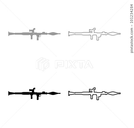 Grenade launcher military weapon army set icon grey black color vector illustration image solid fill outline contour line thin flat style Grenade launcher military weapon army set icon grey black color vector illustration image solid fill outline contour line thin flat style 101234284
