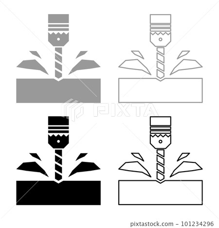 Drill with cartridge material processing shavings bit stationary use set icon grey black color vector illustration image solid fill outline contour line thin flat style 101234296