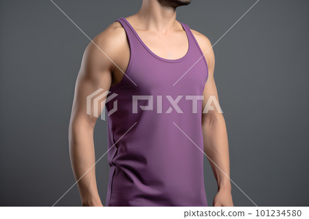 Generative AI. Blank Purple Tank top Mock up on Male Model: Showcase Your Designs in Style 101234580