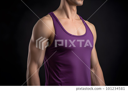 Generative AI. Blank Purple Tank top Mock up on Male Model: Showcase Your Designs in Style 101234581