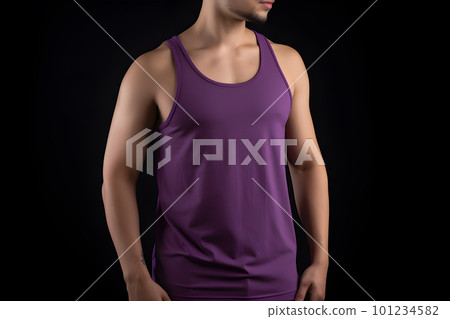 Generative AI. Blank Purple Tank top Mock up on Male Model: Showcase Your Designs in Style 101234582