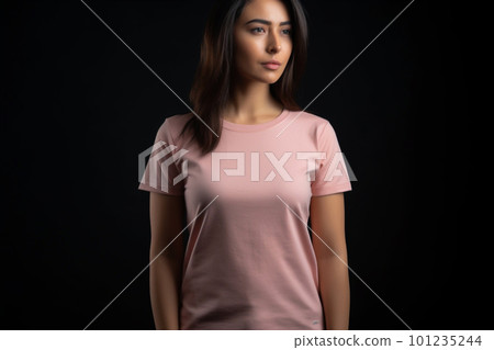 Generative AI. Pink T-Shirt Mockup on Female Model Generative AI. Pink T-Shirt Mockup on Female Model 101235244