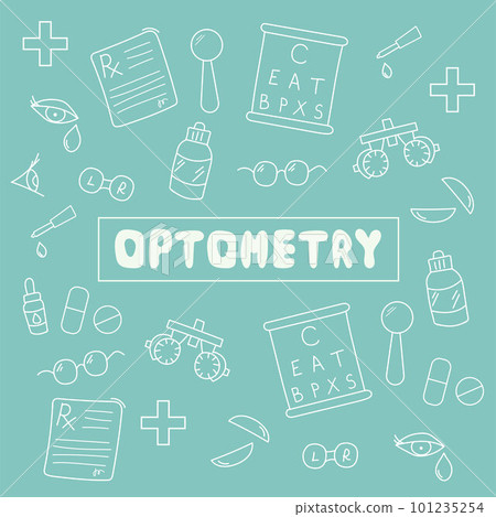 Set equipments for optometry. Doodle banner with vision examination tools.  101235254