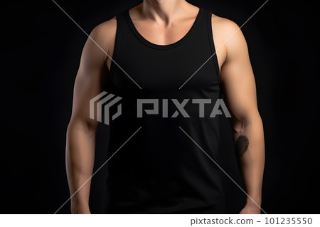 Generative AI. Blank Black Tank top Mock up on Male Model: Showcase Your Designs in Style Generative AI. Blank Black Tank top Mock up on Male Model: Showcase Your Designs in Style 101235550