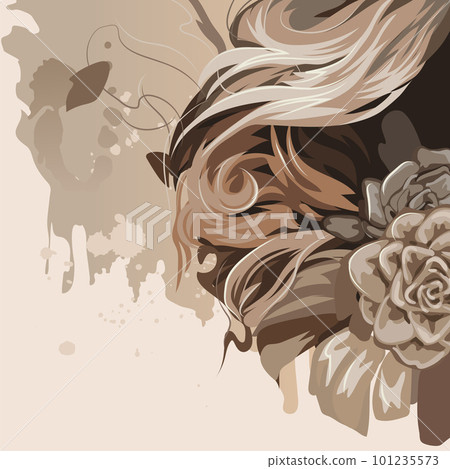Abstract curly hair structure decorated with flowers. Abstract curly hair structure decorated with flowers. 101235573